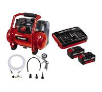 Einhell Compresor a batería, 36 V, Iones de Litio, depósito de 6 L, motor sin aceite, incluye accesorios, 2 baterías de 4.0 Ah y cargador doble, Multicolor