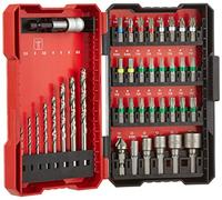 Einhell - Juego de brocas y brocas (39 piezas, 8 brocas, 24 puntas, 5 llaves de vaso, 1 avellanador, 1 portapuntas de cambio rápido, incluye caja de almacenamiento)