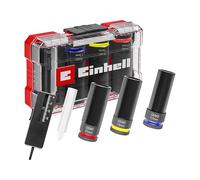 Einhell - Juego de llaves de impacto originales de 5 piezas (3 x 80 mm, acero CrMo, funda de plástico, medidor de profundidad de la banda de rodadura, tiza de neumático, M-CASE, para llantas de