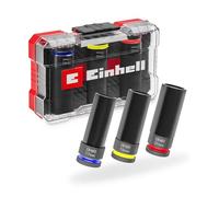 Einhell - Juego de llaves de vaso de impacto originales de 3 piezas (acero CrMo, ½ unidad cuadrada, 80 mm de longitud, 17/19/21 mm, fosfatado con manganeso, anillos de colores, incrustaciones de EVA