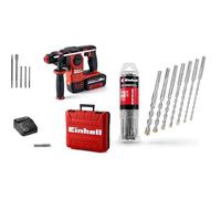 Einhell Kit Martillo perforador con batería HEROCCO+5 Power X-Change (18 V, 2.2 J, 18 Nm, SDS-Plus, incl. batería 3,0 Ah, cargador, 3 brocas, cincel plano, cincel punta y E-Box) + Juego de 7 brocas