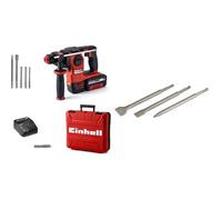 Einhell Kit Martillo perforador con batería HEROCCO+5 Power X-Change (18 V, 2.2 J, 18 Nm, SDS-Plus, incl. batería 3,0 Ah, cargador, 3 brocas, cincel plano, cincel punta y E-Box) + Set de cinceles SDS