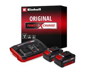 Einhell Original Kit de Principiante PXC 2X 4,0 Ah y Cargador Doble de 3 A | 18 V | 900 W | 2 baterías + cargador doble de 3 A | 75 min de tiempo de carga | PXC | Li-Ion | Gestión carga | Indicador LED