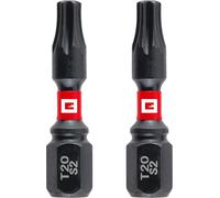Einhell - Puntas de impacto de doble torsión, 2 piezas, 30 mm, T20 (acero S2, alta durabilidad, doble efecto torsión, anillo de color rojo, mango C 6.3)