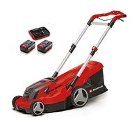 Einhell Set de cortacésped con batería GP-CM 36/450 Power X-Change (36 V, 38 cm de corte, 450 m², sin escobillas, mullido, bolsa colectora de 45 l, dos baterías de 4,0 Ah + cargador Twincharger)