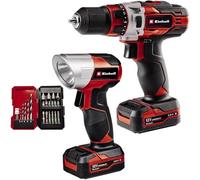 Einhell Set de taladro con batería TE-CD 12/1 Li +22+CL (iones de Li, 12V, máx. 30Nm, engranaje de 2 veloc., incl. 2 baterías 2,0 Ah, cargador, set de puntas/brocas 22 piezas, lámpara con batería)