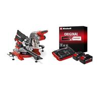 Einhell Sierra de tracción, vaivén e inglete con batería TE-SM 36/8 L Li-Solo Power X-Change 36V, hoja de sierra Ø 216 + Einhell Starter Kit 2 x 4 Ah Battery + Twincharger 18 V
