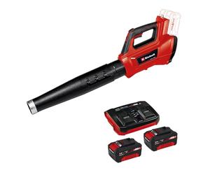 Einhell Soplador de hojas a batería - GE-LB 36/210 Li E- Power X-Change, 36 V, Iones de Li tio, 210 km/h, 816 m³/h, tubo de 3 escalones + desmontable, incluye 2 baterías de 3,0Ah y cargador doble