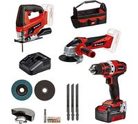 Einhell taladro, amoladora angular y sierra de calar (TE-CD 18/40, TC-AG 18/115, TC-JS 18 Power X-Change, 18V, 1 batería de 4,0Ah, cargador, bolsa)