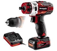 Einhell Taladro atornillador a batería TE-CD 12/1 X-Li (Li-Ion, caja cambios 2 veloc., portabrocas desmontable, electrónica veloc., LED, empuñadura suave, incl. 2,0 Ah batería + 45 min. cargador)