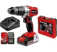 Einhell Taladro percutor con batería de 2,5 Ah TE-CD 18/2 Li +22 (1x2,5 Ah) PXC (iones de Li, 18 V, 44 Nm, engranaje de 2 veloc., cargador rápido, caja de puntas de 22 piezas y maletín)