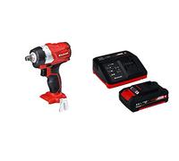 Einhell TE-CW 18 Li BL Solo Power X-Change - Llave de impacto de batería, Ion de litio, 18V, 215Nm, luz LED y adaptador + 4512040 Kit con Cargador batería de Repuesto, tiempo de carga: 30 Minutos