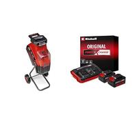 Einhell Trituradora de cuchillas con batería REDAXXO 36/25 Power X-Change 36V, máx. 25mm de grosor de rama, bolsa colectora de 55L + Einhell Starter Kit 2 x 4 Ah Battery and Twincharger 18 V