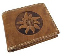Einkaufszauber Edelweiss Tan - Cartera Billetera de Piel Auténtica, Marrón, 12x10x3cm, Clásico Monedero Tarjetero
