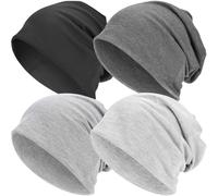 EINSKEY Gorro ligero y holgado para hombres y mujeres, gorro de algodón fino de gran tamaño, gorro de quimioterapia, gorro de dormir para todas las estaciones, 4 paquetes (Multicolor Q), talla única