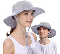 EINSKEY Sombrero de sol refrescante para hombres y mujeres, sombrero de ala ancha plegable con cola de caballo ajustable para pesca y senderismo, 01 Gris claro, talla única