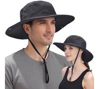 EINSKEY Sombrero de sol refrescante para hombres y mujeres, sombrero de ala ancha plegable con cola de caballo ajustable para pesca y senderismo, 01 Negro, talla única