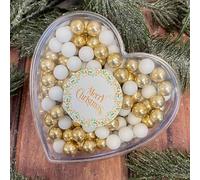 EinsSein 0,14kg Corazón de Chocolate de Navidad Merry Christmas blanco-oro | Regalo de San Nicolás, Detalle Festivo con Bolas de Chocolate | pequeños regalos para Navidad | chocolate navideño