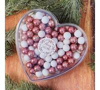 EinsSein 0,14kg Corazón de Chocolate de Navidad Merry Christmas blanco-rosa | Regalo de San Nicolás, Detalle Festivo con Bolas de Chocolate | pequeños regalos para Navidad | chocolate navideño