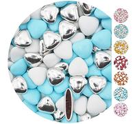 EinsSein 1kg Corazones de Chocolate boda bautizo Mezcla medio blanco-azul claro-plata brillante corazon amor formas bombones confeti peladillas candy bar cumpleaños niños regalos Tradición