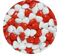 EinsSein 1kg Corazones de Chocolate grageas boda bautizo Mezcla medio blanco-rojo brillante corazon amor formas bombones confeti peladillas candy bar cumpleaños niños regalos Tradición italianas botes