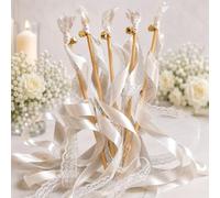 EinsSein 20x Varitas de Cinta de Seda Románticos Blanca para Boda | Varitas Mágicas Románticas con Palo de Madera para Ceremonia Salida de Novios Invitados y Decoración | Accesorios de Boda sin Arroz
