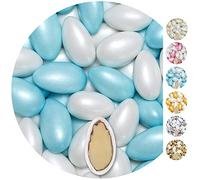EinsSein Peladillas de Almendra Conchiglia Blanco y Azul Claro perla 1kg | 250 pieza Confeti Dulce para Fiestas | Grageas para Boda Bautizo y Comunión | Cumpleaños y Eventos