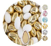 EinsSein Peladillas de Almendra Conchiglia Blanco y oro brillante 1kg | 250 pieza Confeti Dulce para Fiestas | Grageas para Boda Bautizo y Comunión | Cumpleaños y Eventos