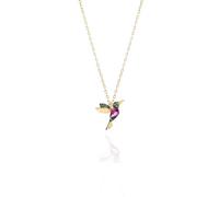 Einzelstück Collar con colgante de colibrí, plata de ley 925, cadena de plata chapada en oro real, colgante de pájaro (collar de colibrí dorado), Oro, Circonia cúbica