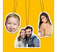EinzigGeschenk Ambientador personalizado para coche con foto y texto personalizado, 20 fragancias y 5 formas, papel respetuoso con el medio ambiente, colgante de espejo para decoración de coche o