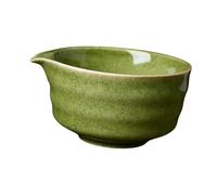 EIOLWJIEO Cuenco de cerámica para matcha con vertedor de 450 ml, hecho a mano, regalo para amigos y amantes del té, color verde oscuro, verde oscuro, 12.5 x 6.4 cm