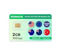 EIOTCLUB Tarjeta SIM de datos de viaje de 2 GB para 30 días de cobertura en Turquía, Australia, Nueva Zelanda, Europa del Este, Estados Unidos y 33 países europeos, 5G, recargable, sin contrato