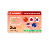 EIOTCLUB Tarjeta SIM de Viaje, 3 GB de Datos para 30 días, para 33 países de Europa, EE. UU., China, Corea del Sur y Japón, Carga de Datos, sin función de Llamada o SMS