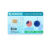 EIOTCLUB Tarjeta SIM de viaje global, 5 GB de datos para 30 días en 33 países europeos y Estados Unidos, 5G, recargable, sin número de teléfono, plug and play