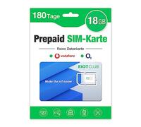 EIOTCLUB - Tarjeta SIM prepaga, 18 GB para 180 días, sin contrato, compatible con Vodafone y O2, para cámaras 4G LTE y routers