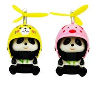 EIR 2 Piezas Juguetes de panda de Goma Adornos,Timbre Bicicleta Infantil,Accesorios de Coche de panda de Goma,Panda con Casco de Hélice,Se Utiliza para Autopartes,Decoración de Casas