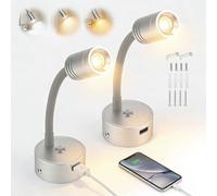 Eirolace 2pcs lámparas de Lectura LED para autocaravanas, Aplique de Pared Regulable, lámpara de mesilla de Noche de 12V con Puerto de Carga USB, para Barcos, caravanas, Furgonetas, Camiones y Yates