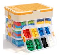 Eirolace Cajas de almacenamiento apilables para ladrillos Lego con placa de construcción, cajas de almacenamiento de 4 niveles, caja transparente con compartimentos, asa y tapa, para bloques de