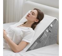 Eirolace Cojín Inclinado para Cama, Almohada Triangular Ergonómica con Memoria de Forma para Apnea del Sueño, Cojín de Cuña, Ronquidos, Reflujo Ácido, Elevación de Piernas (Blanco Gris)