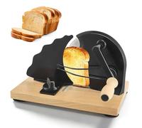 Eirolace Cortadora manual de pan con líneas de escala y ventosas, hoja de acero inoxidable, grosor de corte ajustable 0-21 mm para discos uniformes, ideal para el hogar y la hospitalidad