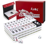 Eirolace Jeu de Mahjong Chinois Grand Format - Set Complet Avec 146 Tuiles 3,0 x 2,25 cm et Étui de Voyage - Tuiles Robustas et Faciles à Lire Pour la Famille, Les Fêtes et Les Voyages (Vert)