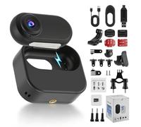 Eirolace Mini Cámara Deportiva 1080P con 128GB, Camara Acción para Casco de Moto, Body CAM con Estuche de Carga 800 mAh, Pantalla 1,47 Pulgadas, Gran Angular, Vlog para Ciclismo, Viajes, Mascotas