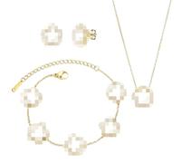 EIROVYA 3 Piezas Conjunto de Joyería de Mujer con Trébol de Cuatro Hojas, Conjunto de Regalo para Mujer, Pendientes Conjunto de Pulseras, Regalos de la Suerte para Mamá, Esposa, Novia