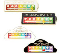 EIROVYA 4 Piezas Social Battery Pin 7 Días Batería Social Pines,piña, Divertido Broche My Social Battery Broches, Interactive Solapa Esmalte, Deslizante de Batería Decoracion Para Mochilas Pin