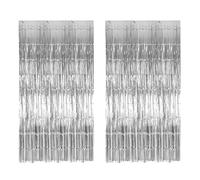 EIROVYA Cortina cumpleaños，cortina fiesta，cortina flecos，cortina con flecos de lámina de oropelConjunto de 2 Cortinas de Lluvia de 1 * 2 metros con Borlas Plateadas