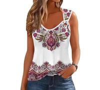 EIRUKON Camiseta Sin Mangas Mujer Verano Cuello en V Elegant Camisetas de Tirantes Boho Camisole Tank Top Casual Cami,Blanco,L