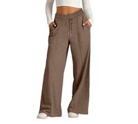 EIRUKON Pantalon Chandal Mujer Anchos Pantalon Deporte de Jogger Pantalones Elásticos de Cintura Alta con Cordón y Bolsillos Suaves Ligeros Pantalón,Marrón,XXL
