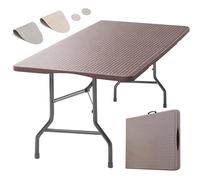Eiryss Mesa Plegable Exterior 180x70cm, Mesa de Jardín Plegable 8 Personas, Marrón con Tablero Plástico Efecto Mimbre y Estructura Hierro, 150 kg, 3 Cierres Seguridad, Mesa Buffet Terraza Balcón