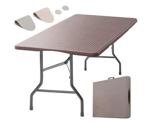 Eiryss Mesa Plegable Exterior 180x70cm, Mesa de Jardín Plegable 8 Personas, Marrón con Tablero Plástico Efecto Mimbre y Estructura Hierro, 150 kg, 3 Cierres Seguridad, Mesa Buffet Terraza Balcón