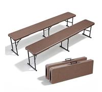 Eiryss Set de 2 Bancos Plegables 180x28x43 cm, Banco Exterior Plegable Portátil en HDPE con Efecto Mimbre, 4 Cierres Seguridad, 300 kg, Banco Plegable Camping para Jardín Terraza